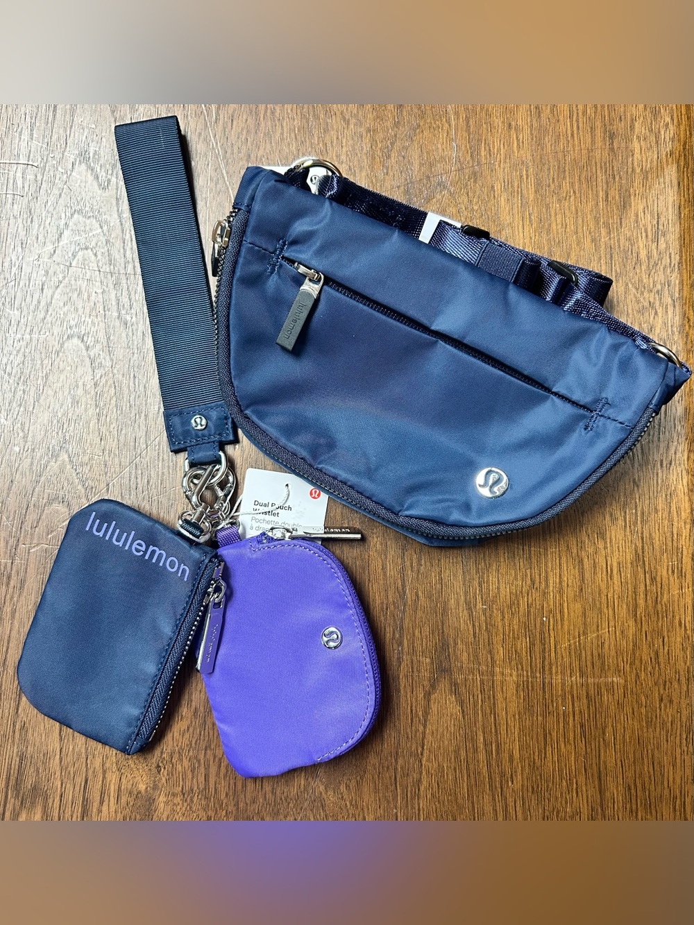 Lululemon Crossbody & Wristlet Set, Navy & Purple, NEW
